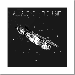 All Alone in the Night - Space Station - Black - Sci-Fi Posters and Art